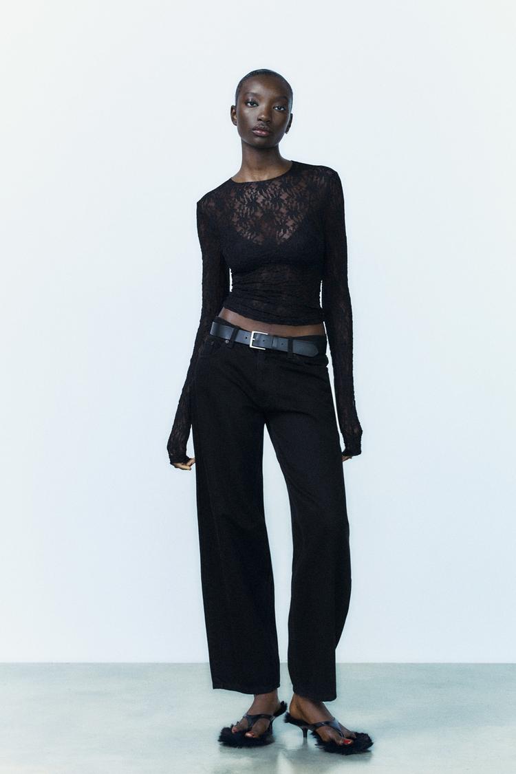 Playera Camiseta Negra Manga Larga Transparente Blusa Negra Manga