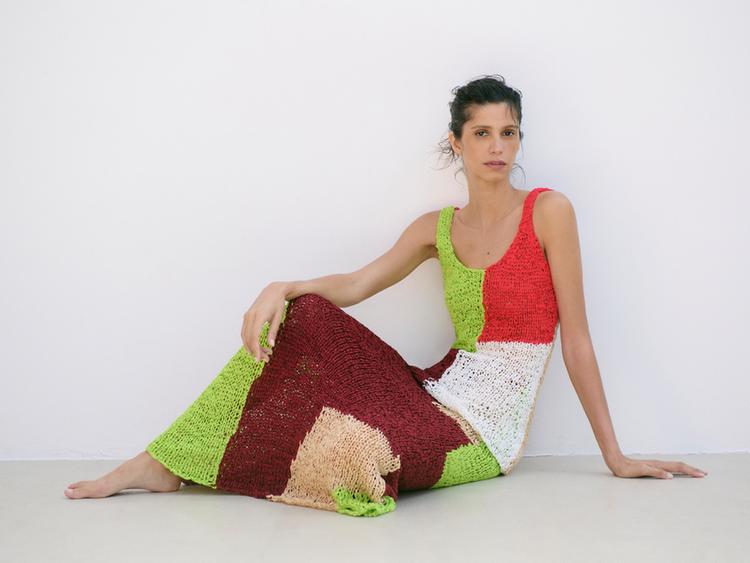 COLOUR BLOCK KNIT MIDI SKIRT