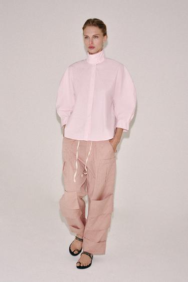 Zara ZW COLLECTION PUFF SLEEVE SHIRT - Light pink