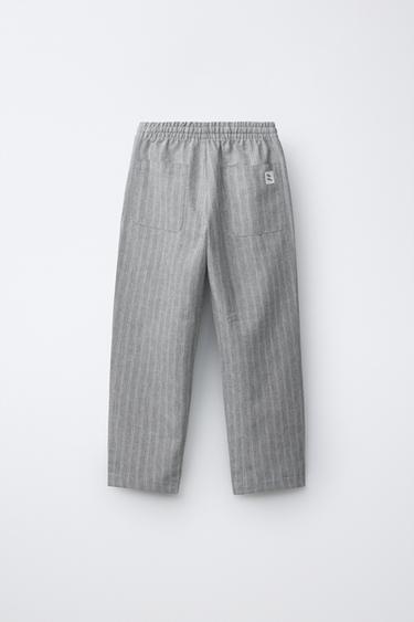 PANTALON RAYURES AVEC LIN - Gris de Zara - Image 1