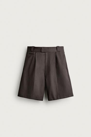 Zara RELAXED FIT PLEATED SHORTS - Brown