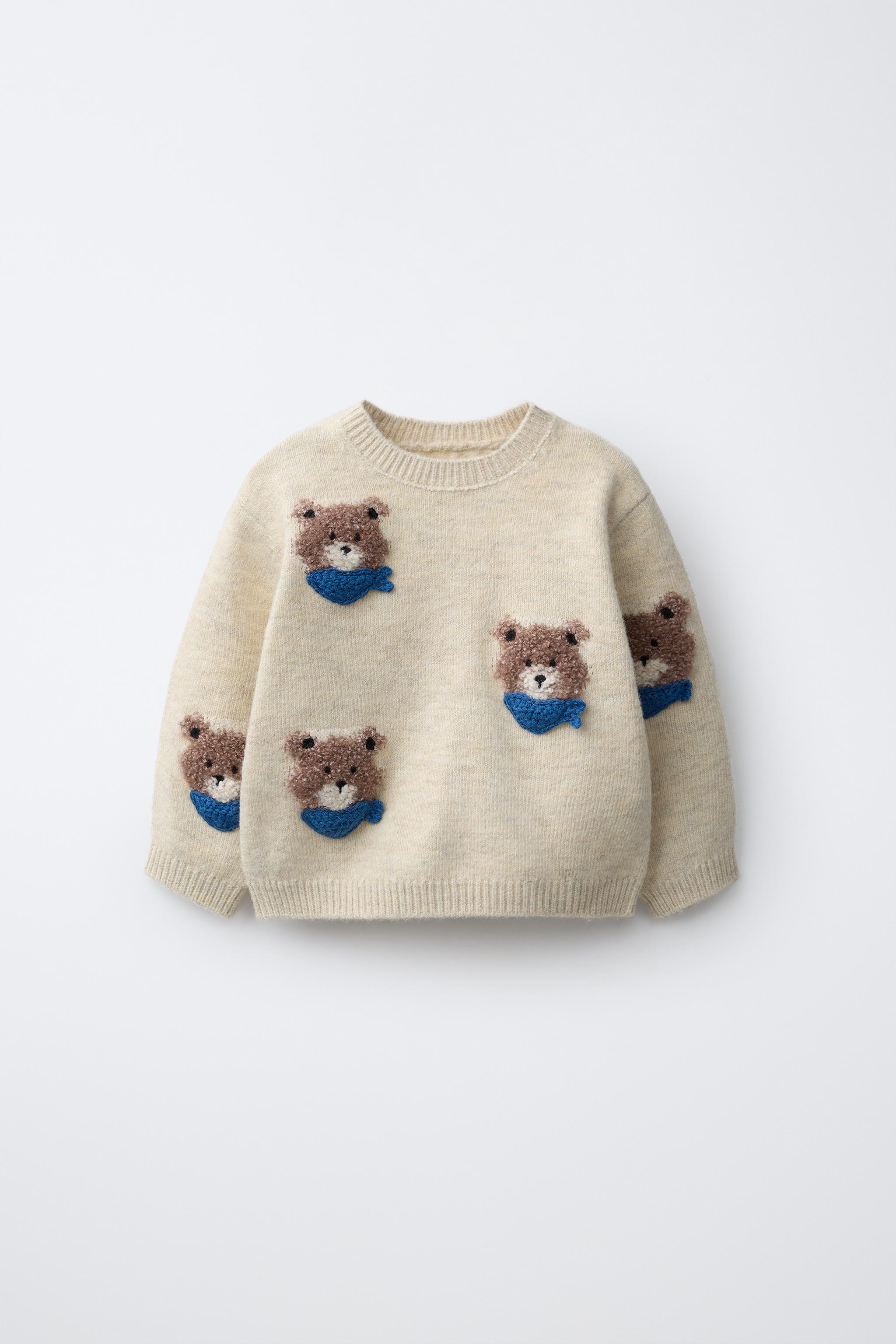 BEAR EMBROIDERED KNIT JUMPER — Light beige