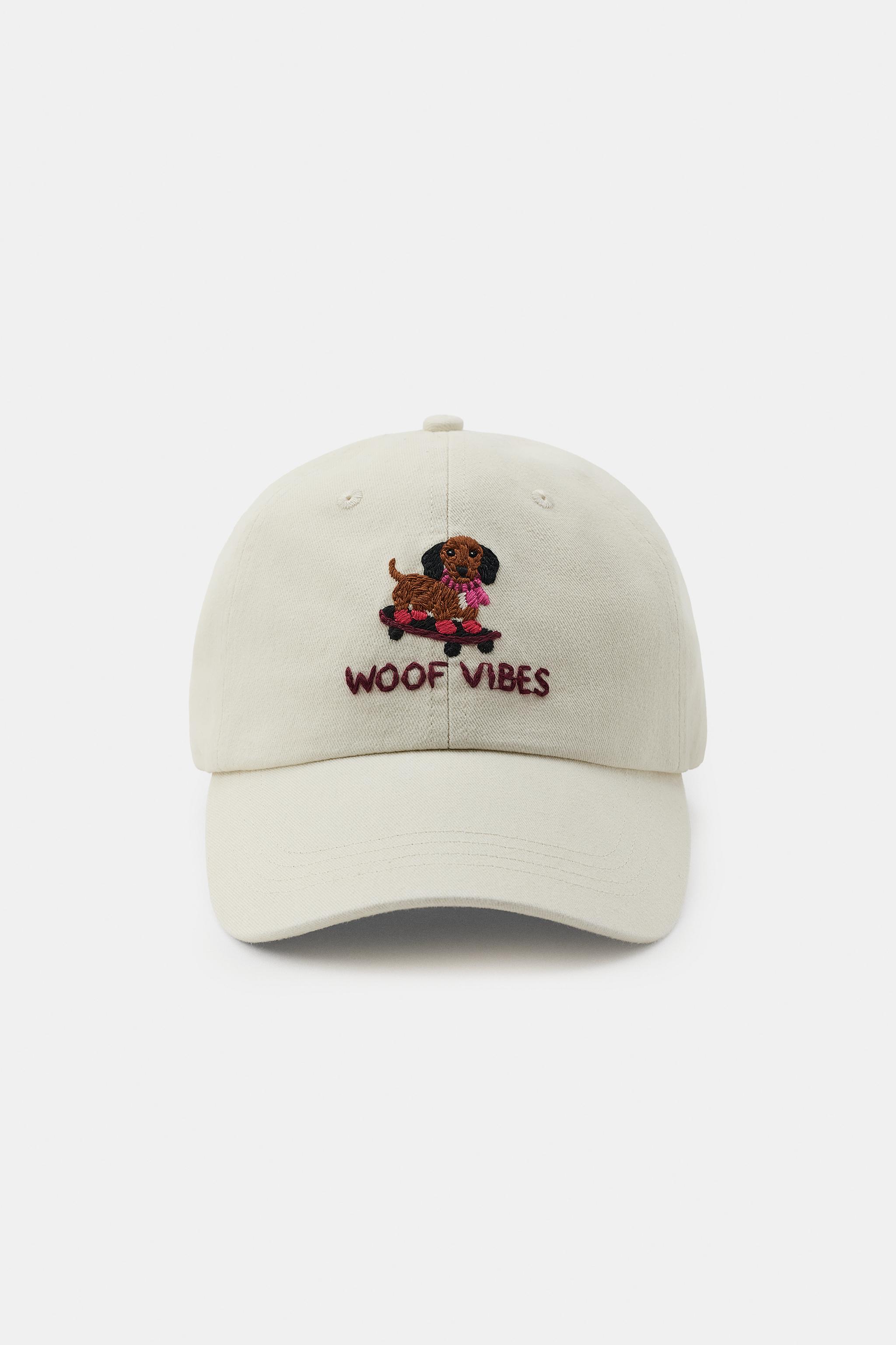 EMBROIDERED DOG TWILL CAP — Ecru