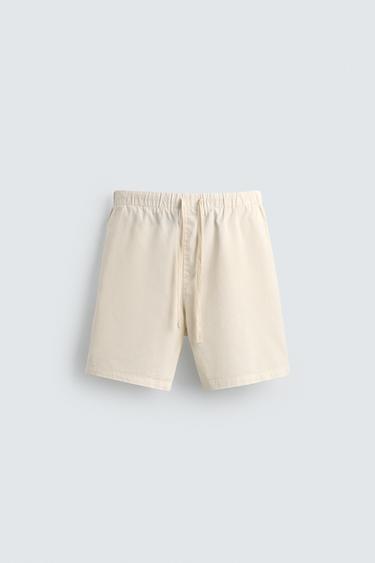 LYOCELL-COTTON RELAXED FIT BERMUDA SHORTS - Ecru by Zara