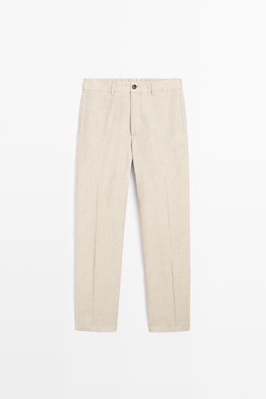 Pantalon 100 % lin taille élastique - Beige de Zara