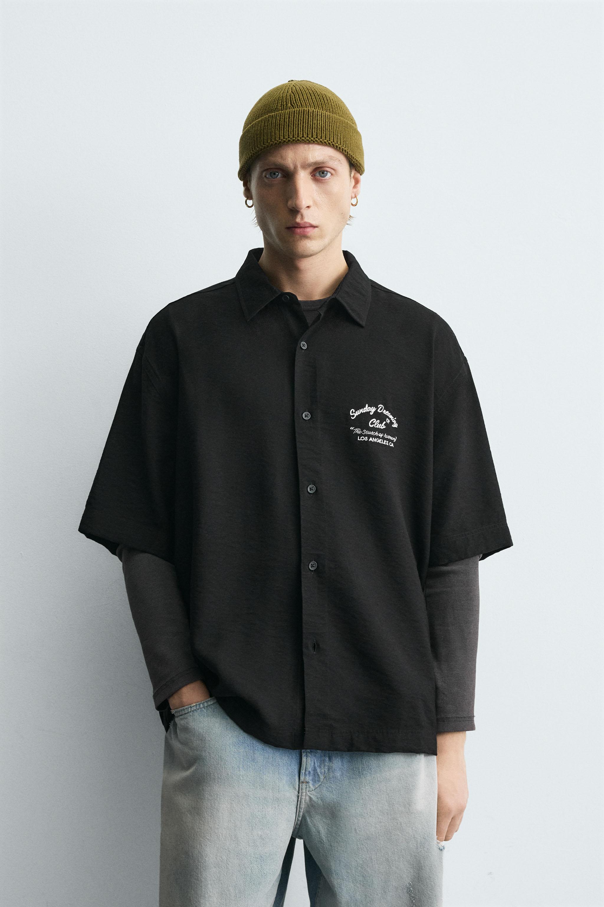 EMBROIDERED FLOWING SHIRT — Black