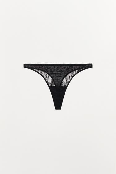 LACE THONG WITH FLORAL EMBROIDERY - Black by Zara