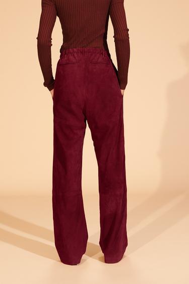 PANTALON CUIR DAIM LIMITED EDITION - Bordeaux de Zara - Image 2