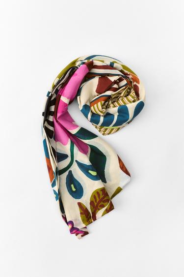 100% COTTON TROPICAL PRINT SCARF - Multicoloured by Zara
