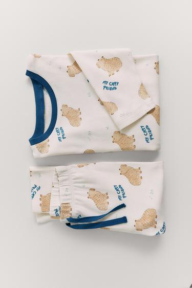 AGES 2-6/ CAPYBARA PRINT T-SHIRT AND TROUSERS PYJAMAS - camel by Zara
