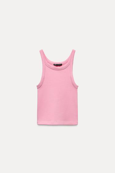 TOP CROP HALTER RIB - Rosa de Zara