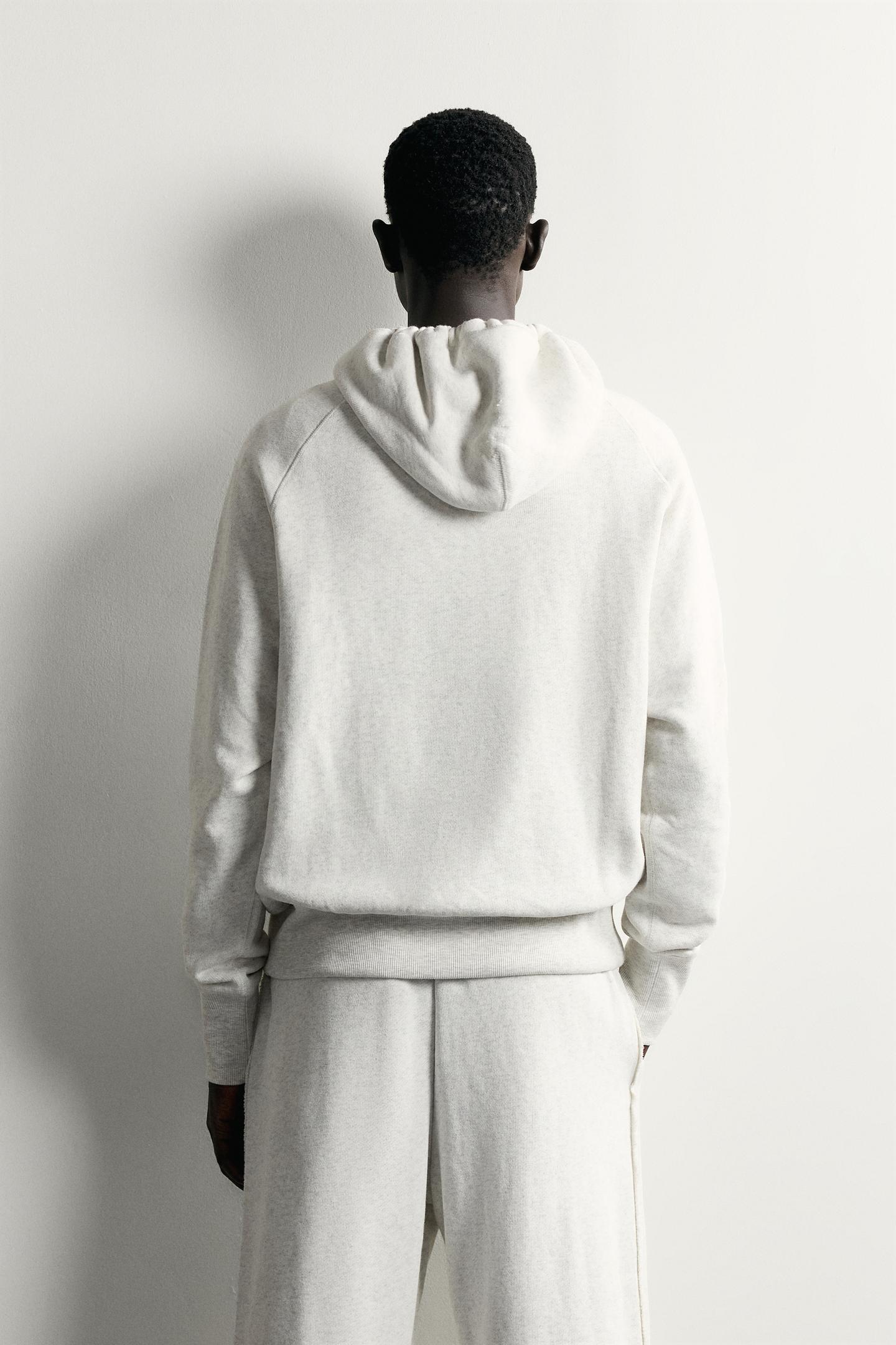 Мужское худи Zara Relaxed Fit, цвет: Светлый серый — фото 3