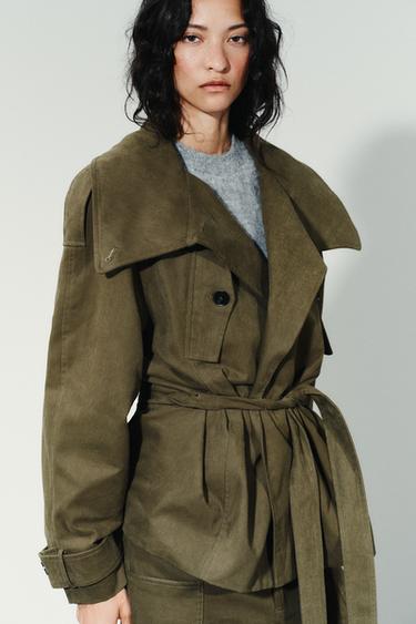 BELTED COTTON TRENCH COAT - Dark khaki by Zara - Image 2