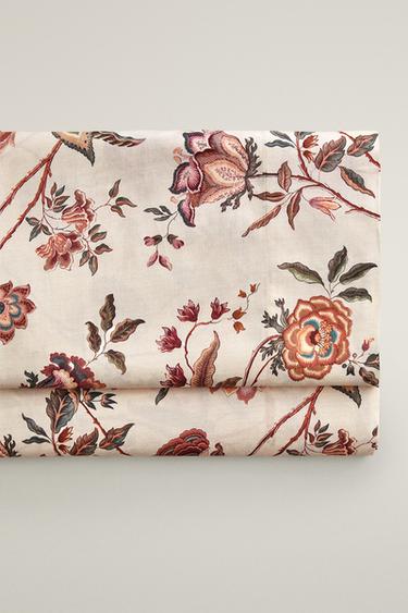 FLORAL AND BRANCH SATEEN FLAT SHEET (300 THREAD COUNT) - Beige by Zara