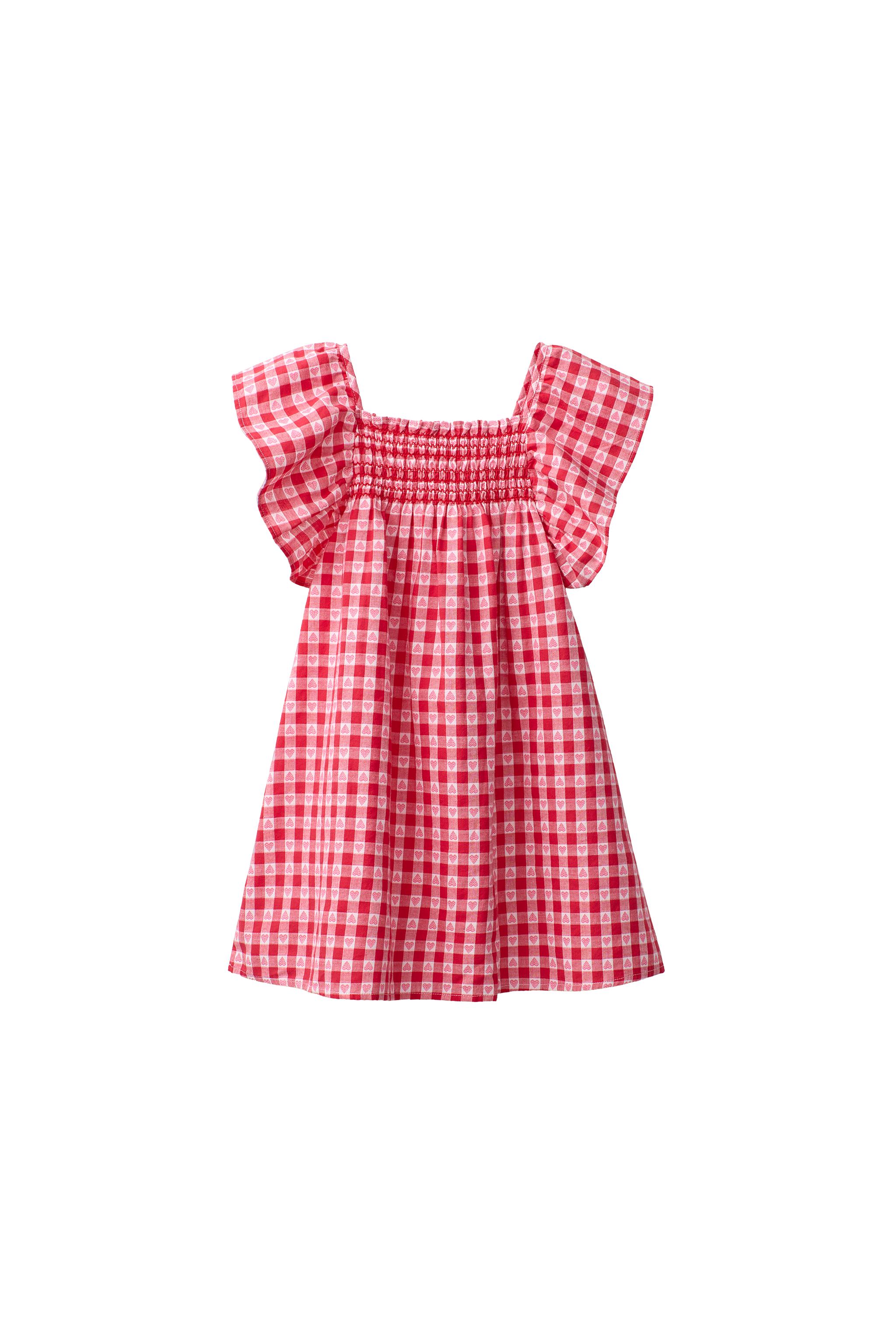 チェック柄&ハートプリントワンピース - レッド | ZARA Japan / 日本