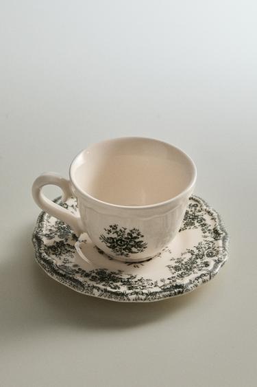 TASSE À CAFÉ AVEC SOUCOUPE FLORALE - Vert olive de Zara - Image 4