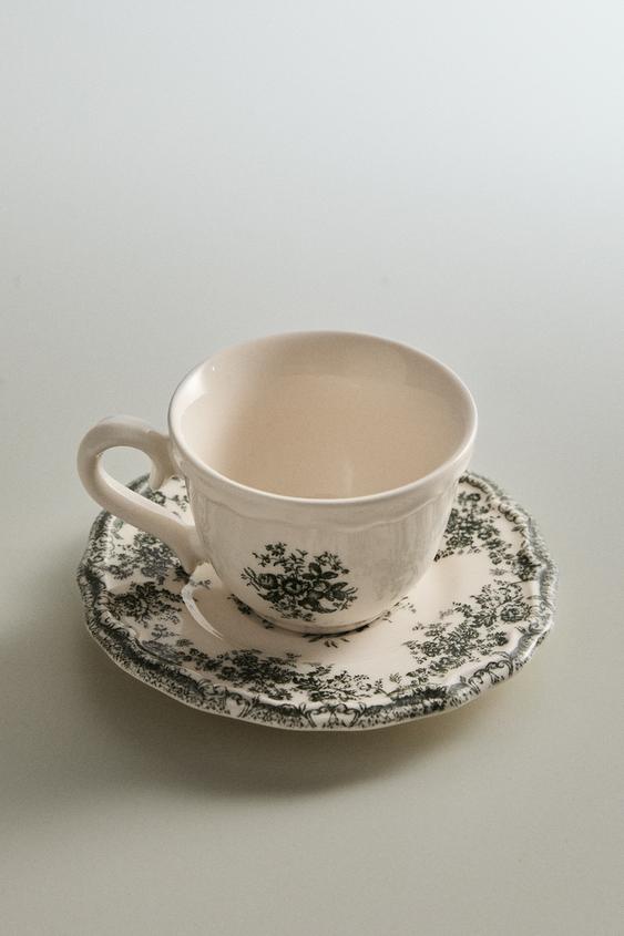 TASSE À CAFÉ AVEC SOUCOUPE À MOTIF FLORAL - Vert olive de Zara - Image 4