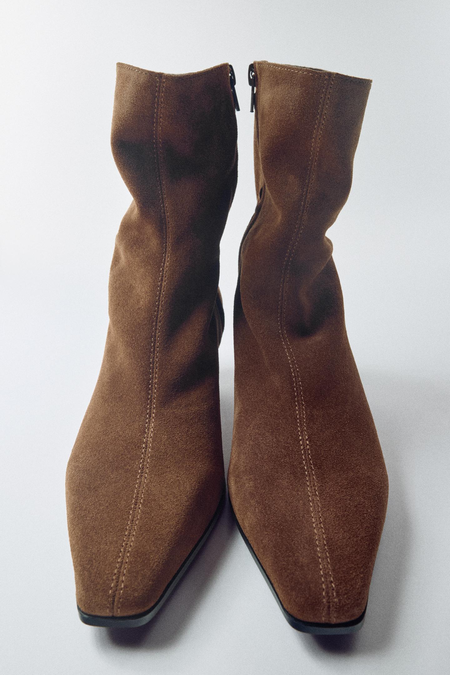Женские ботинки Zara Suede Kitten Heel Ankle, цвет: Коричневый — фото 7