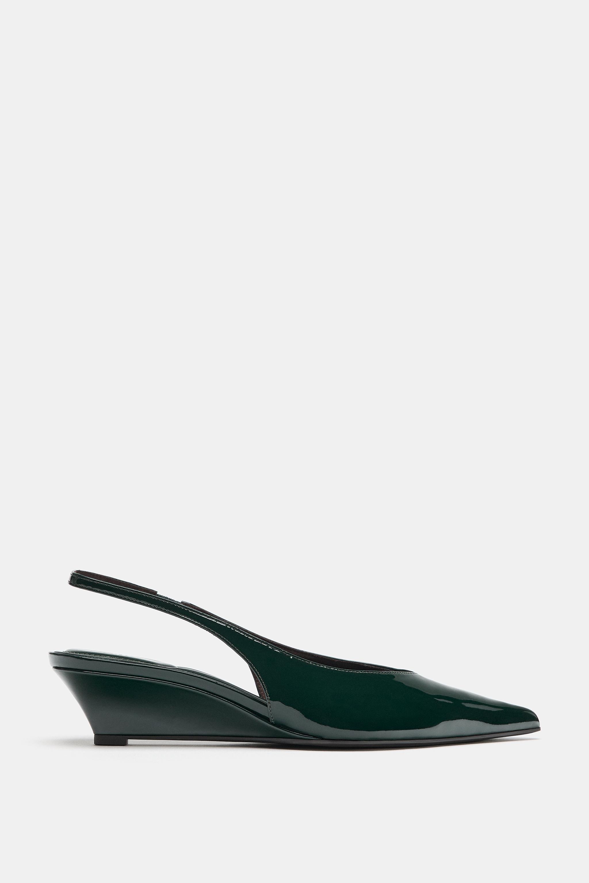 PATENT-EFFECT WEDGE SHOES — Green