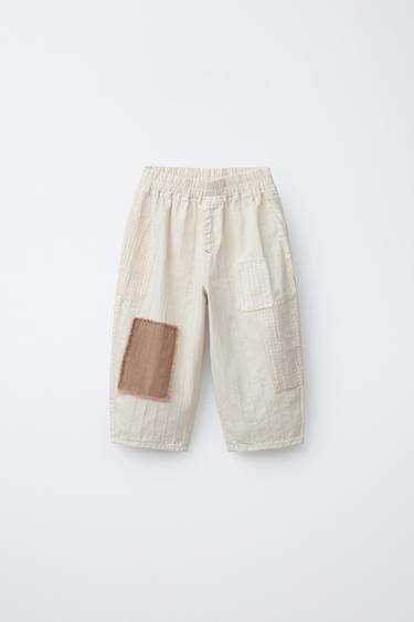 RUSTIC BAGGY TROUSERS WITH PATCHES - Ecru by Zara