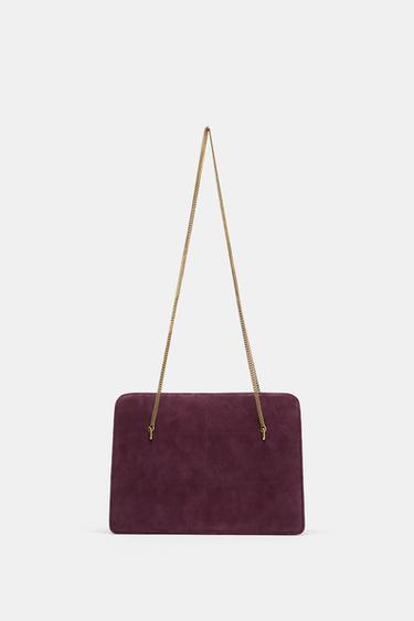 BOLSA DE OMBRO EM COURO - Vermelho-bordô da Zara - Imagem 0