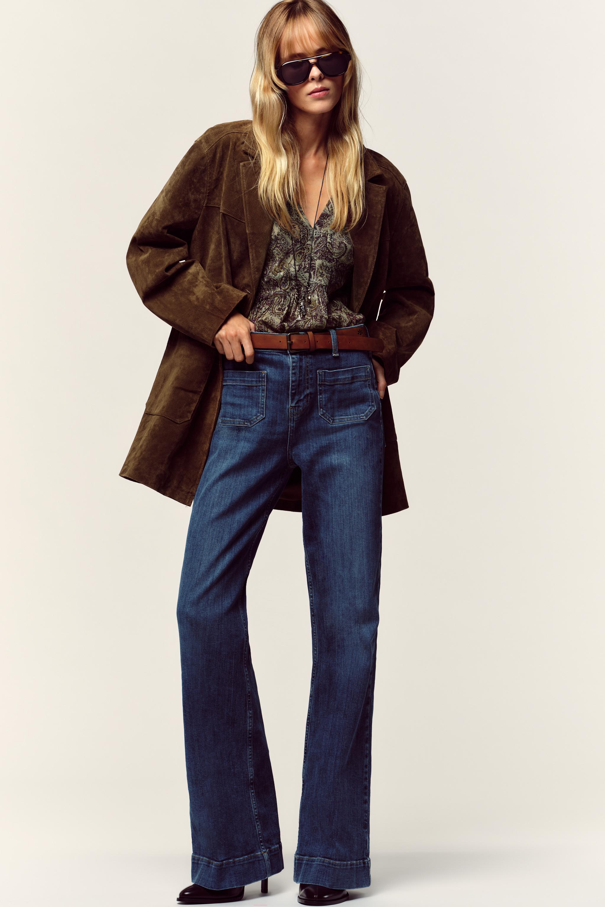 Z1975 FLARE HIGH WAIST JEANS WITH BELT - Blue | ZARA United