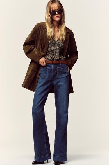 JEANS Z1975 FLARE PJESË E LARTË ME RRIP - E kaltër nga Zara - Imazh 0