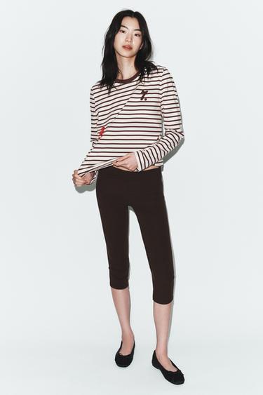 GEBORDUURD GESTREEPT T-SHIRT - Brown Stripes van Zara