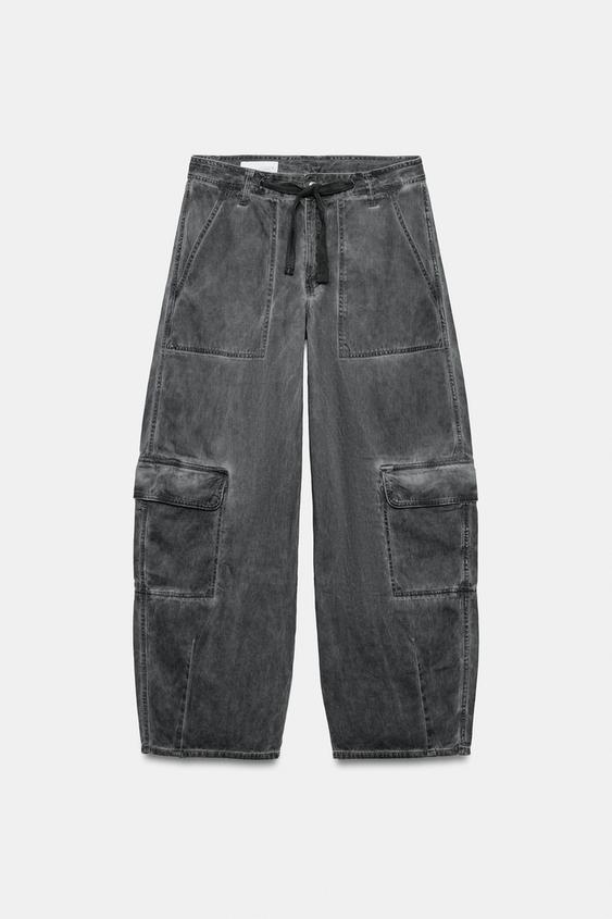 بنطلون كارغو قياس كبير بمظهر مغسول - رمادي أنثراسايت by Zara - Image 0