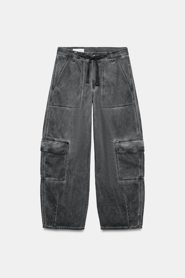 WASHED-EFFECT CARGO OVERSIZE TROUSERS