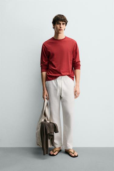 TEXTURED RELAXED FIT TROUSERS - Oyster-white by Zara