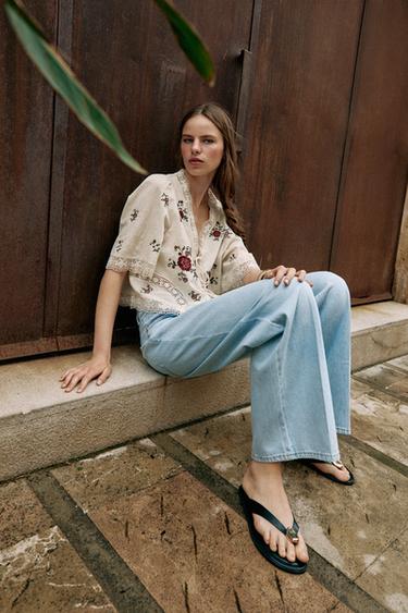 Z1975 MID-WAIST WIDE-LEG JEANS WITH PRESSED CREASE - Light blue by Zara - Image 6