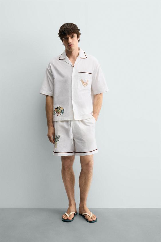 RELAXED FIT CONTRAST EMBROIDERY SHORTS from Zara - $59.90