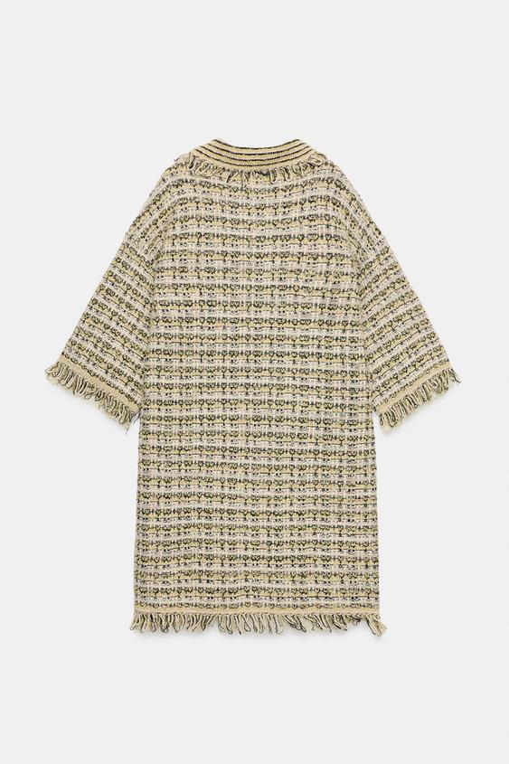 ROBE EN MAILLE STRUCTURÉE EFFRANGÉE - Jaune de Zara - Image 5