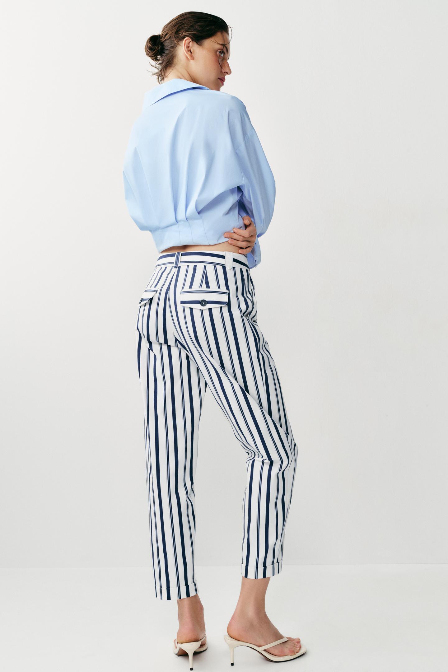 Женские брюки Zara Striped Chino, цвет: Экрю / Тёмно-синий — фото 4