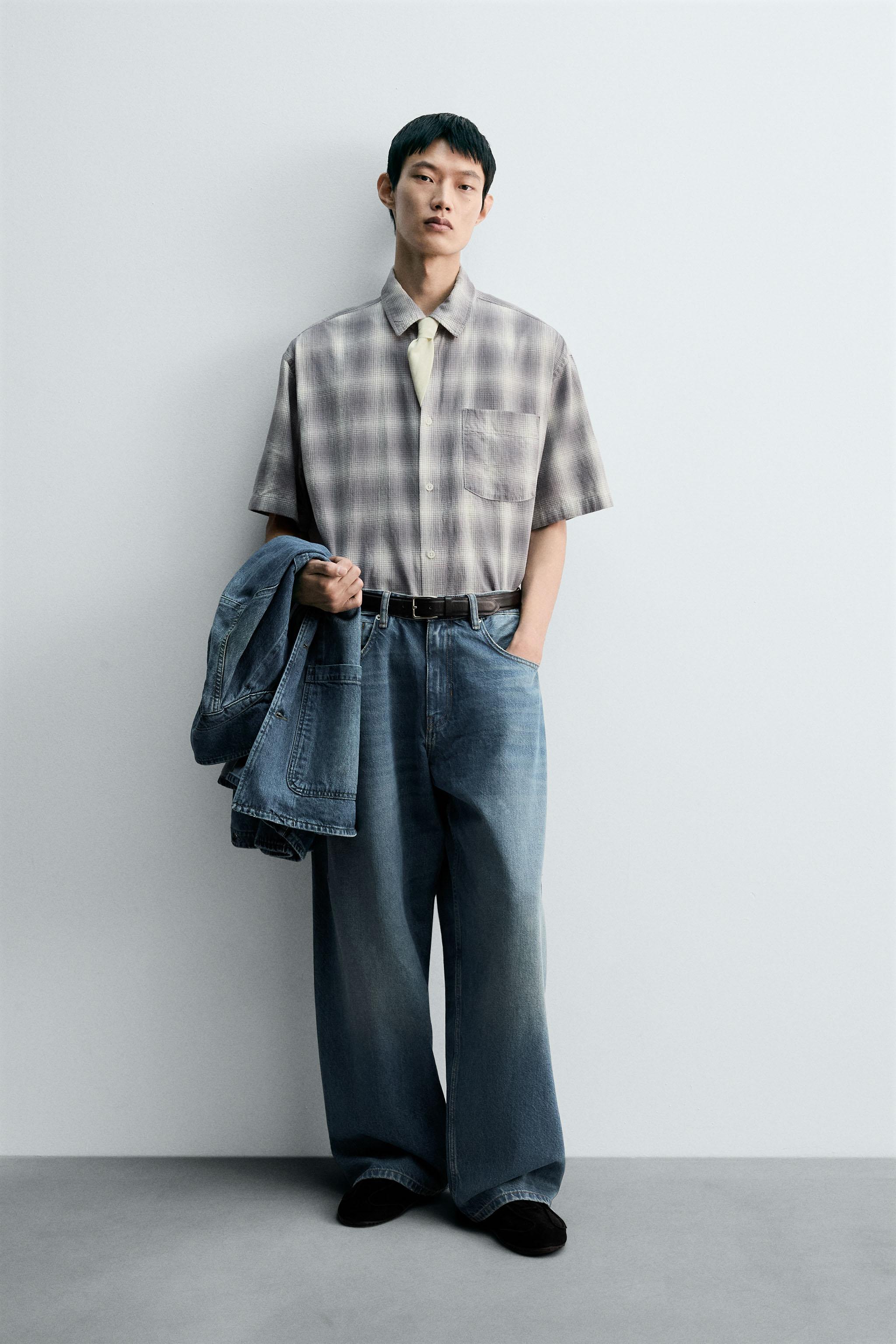 テクスチャー入り生地チェック柄シャツ - グレー | ZARA Japan