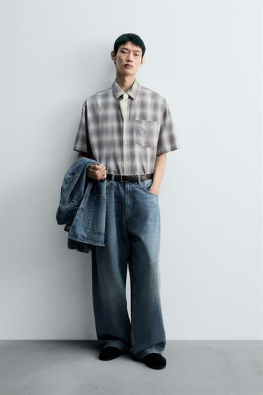 Zara 格紋紋理襯衫 - 煤灰色