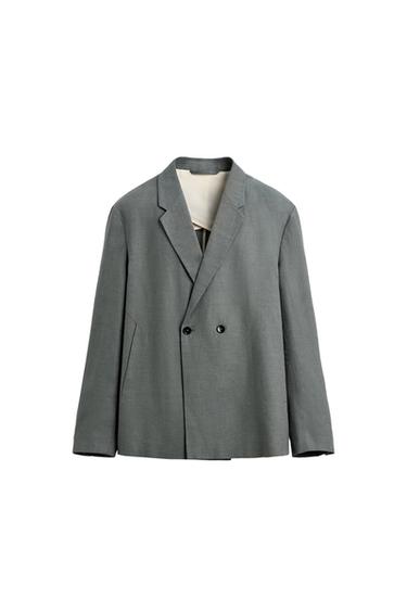 BLAZER CRUZADA TRAJE 100% LINO - verde lavado de Zara