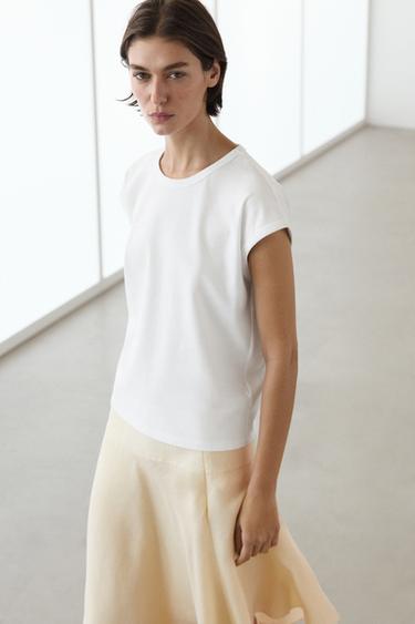 Zara Sleeveless 100% cotton T-shirt - Oyster-white