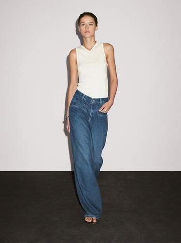 Zara 100% cotton T-shirt with contrast detail - Ecru - Image 0