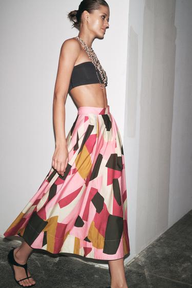 FALDA MIDI ESTAMPADA ZW COLLECTION - Multicolor de Zara