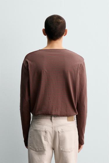T-SHIRT JACQUARD RAYÉ - Marron de Zara - Image 2