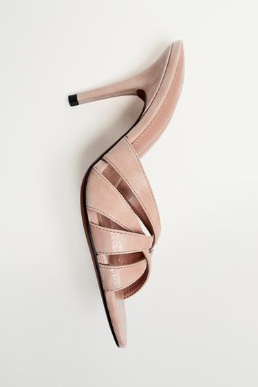 صندل متصالب بكعب - بيج by Zara