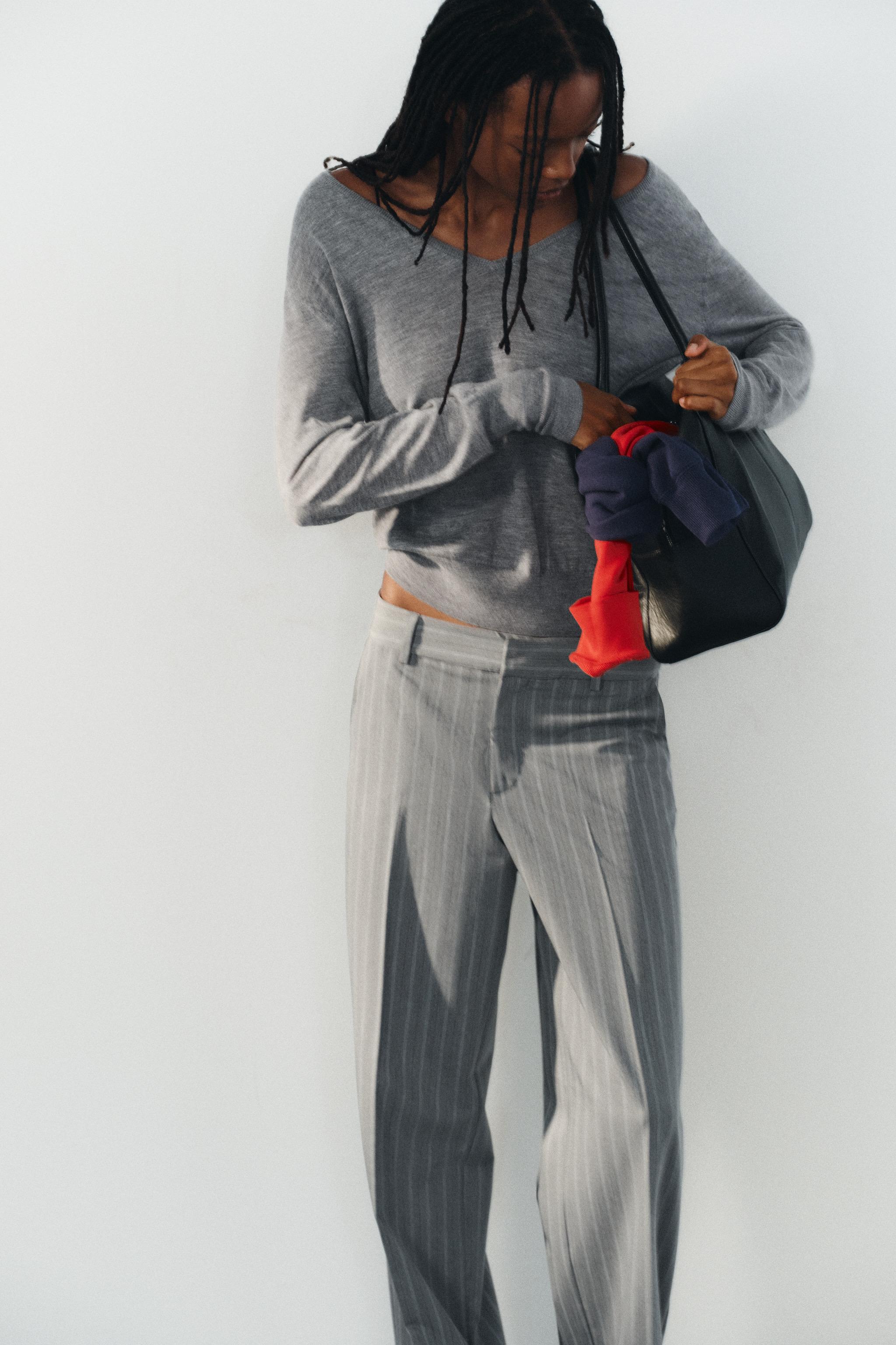 PANTALON DROIT TAILLE BASSE À RAYURES