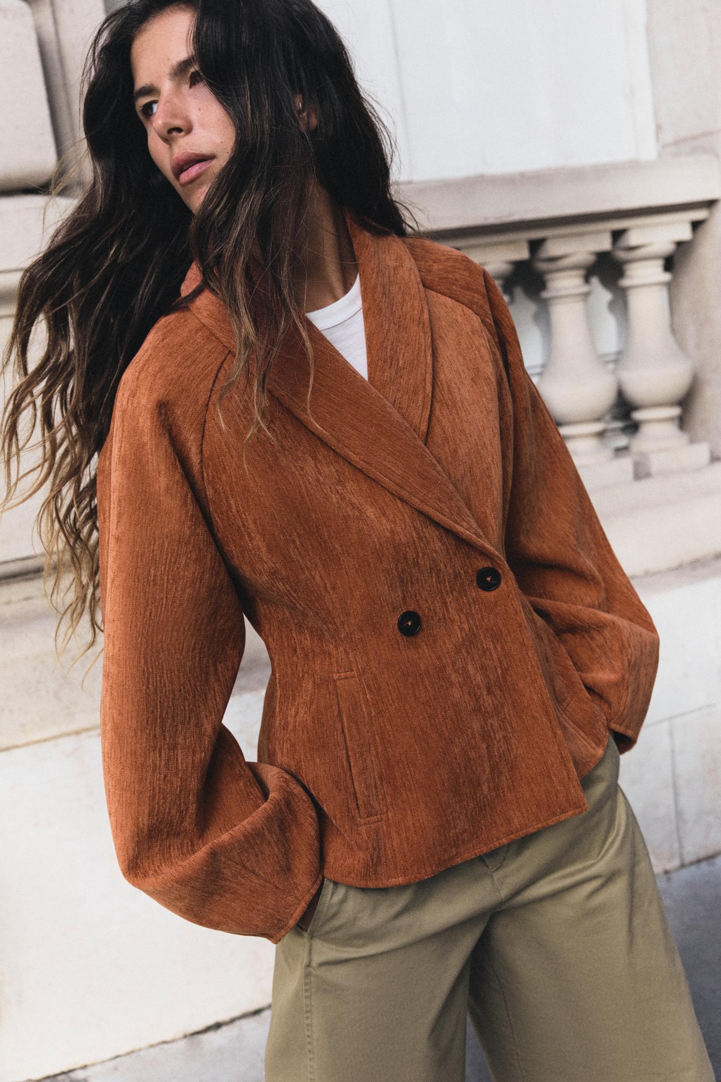 Женская куртка Zara Fitted Double-Breasted, цвет: Оранжевый — фото 5