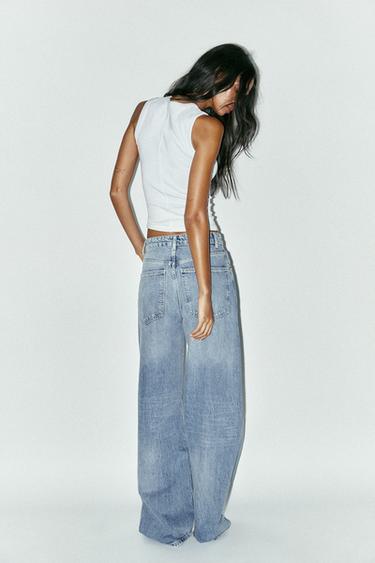 TRF EXTRA WIDE-LEG HIGH-WAIST JEANS - Light blue by Zara - Image 3