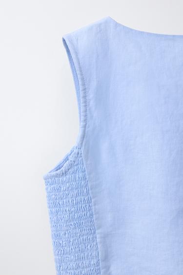 GILET NID D'ABEILLE AVEC LIN - Bleu ciel de Zara - Image 3