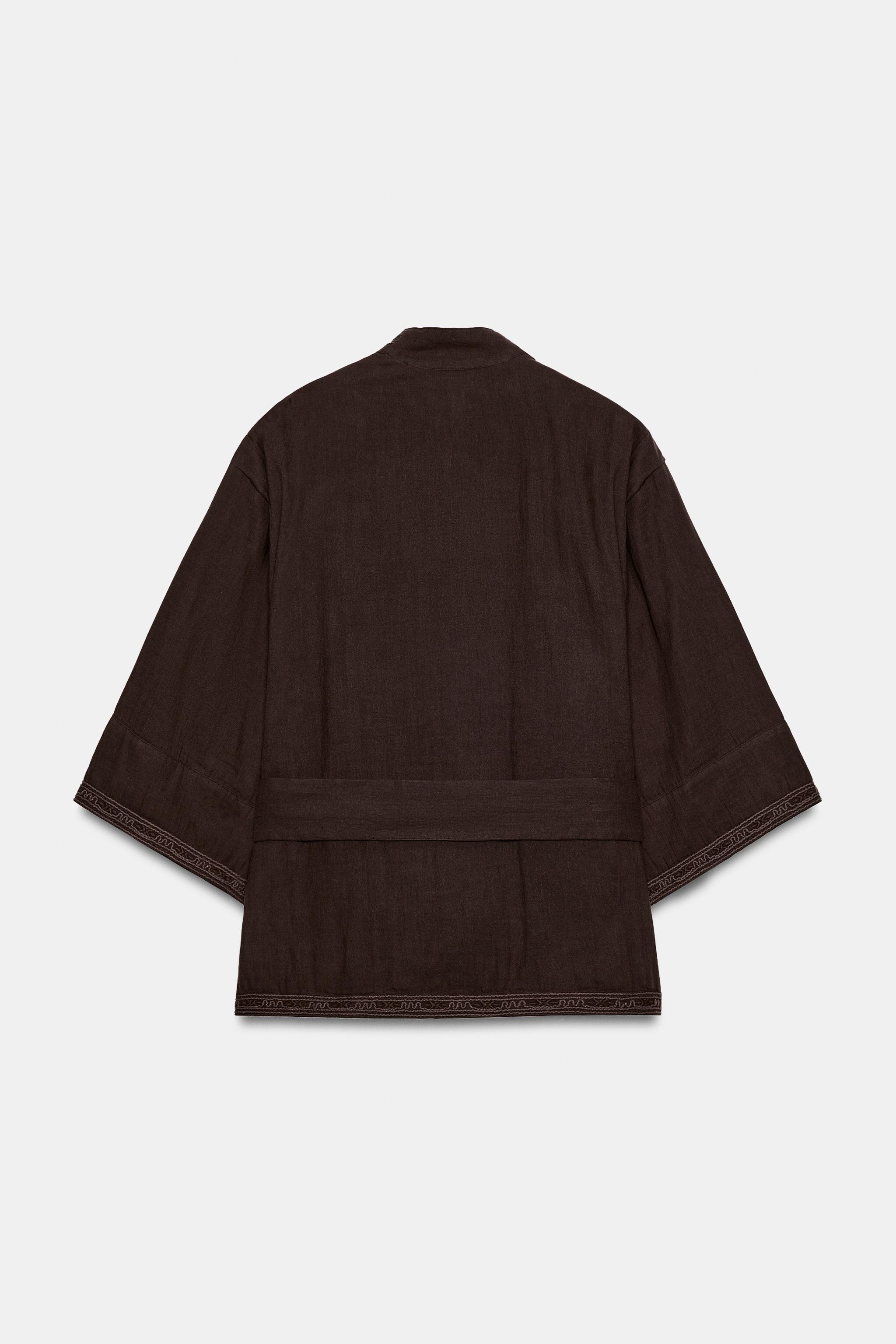 EMBROIDERED BELTED KIMONO JACKET
