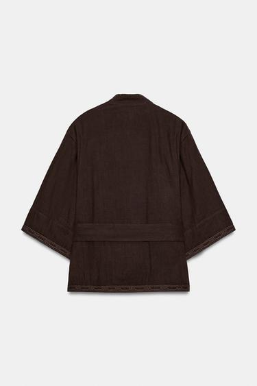 VESTE KIMONO BRODERIES CEINTURE - Marron de Zara - Image 6