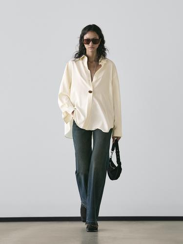 Chemisier oversize à manches longues - Blanc cassé de Zara - Image 0